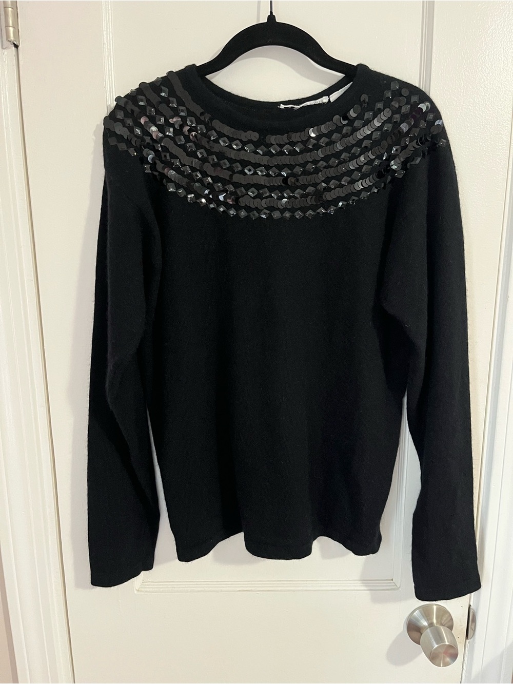 Vintage Black Sequin Yoke Women's Sweater
